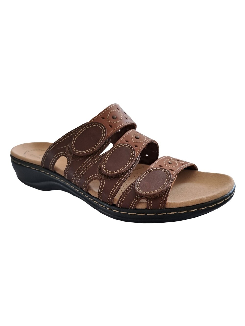 Clarks Leisa Cacti Q Leather Adjustable Slip Ons Sandals Size 9 M Brown Multi